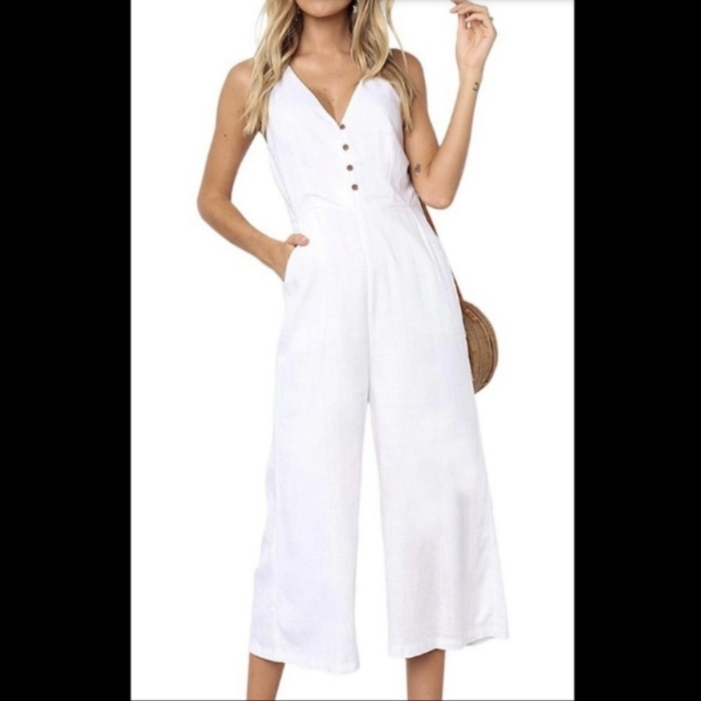 Eco-friendly lightweight white jumpsuit romper sz small